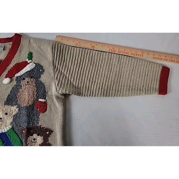Storybook Knits Cardigan Sweater Women1X  Beige Bear ChristmasTree Hidden Button - Picture 8 of 9